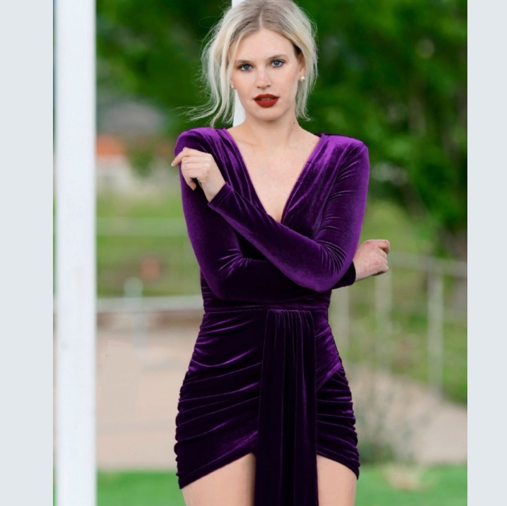 House of Harlow 1960 Velvet Wrap Sash Dress - Picture 2 of 16